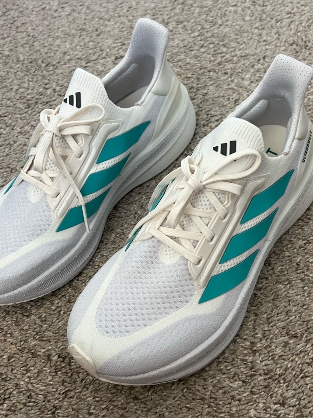 Adidas White Sneakers with Teal Stripes Size 10